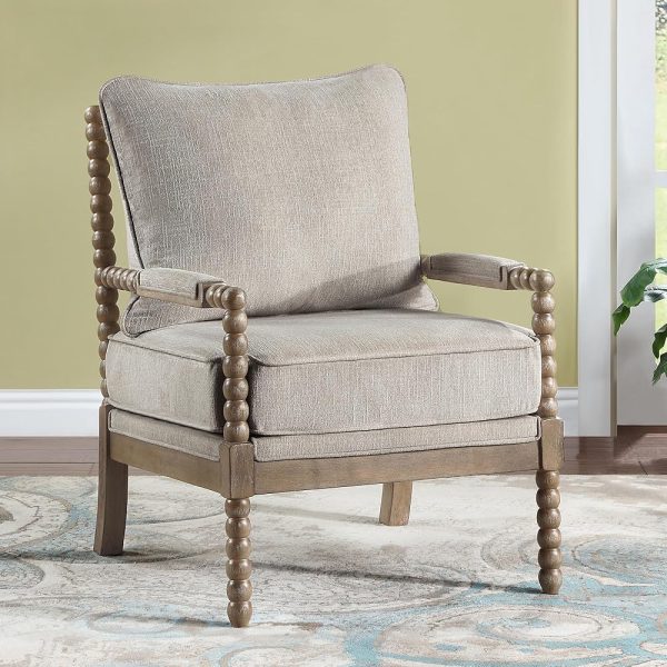 DUHOME Linen Fabric Spindle Accent Chair with Wood Frame,Modern Accent Chairs with Padded Spring Seat and Brushed White Base for Living Room Bedroom Farmhouse Home Office Belcony