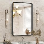 DUMOS Black Metal Framed Vanity Rounded Rectangle Bathroom Mirrors for Over Sink Wall, 30x22 Inch Matte Large Mirror, Modern Decorative for Restroom, Farmhouse, Horizontally or...