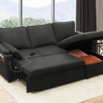 DURASPACE Sofa Bed Sleeper Pull Out 2 in 1 Sectional Sleeper Sofa Couches with Storage,USB, Cup Holder,Pullout Sectional Couches for Apartment Living Room (Dark Gray)