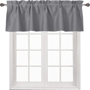 DWCN Valance Curtains Blackout Grey Kitchen Valance Solid Rod Pocket Window Treatments Curtain Valance for Kitchen bathroom Windows 52x18 inch Long, 1 Panel