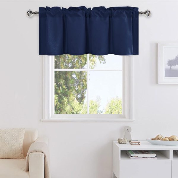 DWCN Valance Curtains for Living Room, Navy Window Valance Solid Short Topper, Short Curtains Valance for Small Window, Farmhouse Valance -1 Panel, 42 X 18 Inch, Navy Blue