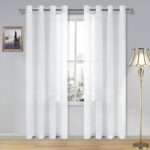 DWCN White Sheer Curtains Linen Look Semi Transparent Voile Grommet White Curtains for Living Dining Room Drapes 52 x 84 Inch Long, Set of 2 Panels