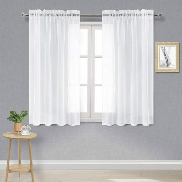 DWCN White Sheer Curtains Semi Transparent Voile Rod Pocket Curtains for Bedroom and Living Room, 52 x 54 inches Long, Set of 2 Panels