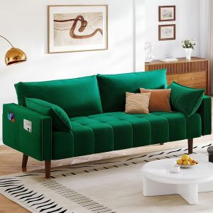 DWVO 70" Loveseat Sofa, Velvet Fabric Sofa Couch for Small Space, Modern Loveseat with Button Tufted Seat and Side Storage Pockect, 3 Seater Couch for Living Room Bedroom, 2...