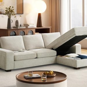 EASELAND 101" Chenille High Back Couch, L Shape Convertible Sectional Sofa, 3-Seat Modern Comfy Couch for Living Room, Deep Seat Sofa with Removable Cover, Storage Chaise, High...