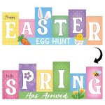 Easter Decorations Wooden Table Sign Spring Decorations Reversible Tabletop Decor Rustic Double-sided Different Theme Rabbit Bunny Farmhouse Table Centerpiece Decor Tiered Tray...