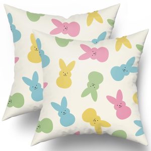 Easter Pillow Covers 20x20 Set of 2 Spring Easter Colorful Cute Bunny Print Decorative Throw Pillows Easter Holiday Decorations Pillowcase Cotton Square Cushion Case Decor for...