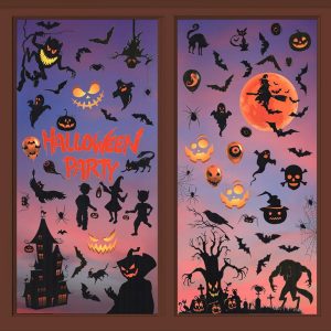 EkkoVla Halloween Window Stickers, 9 Sheets Halloween Window Cling Decals for Halloween Party Decoration Glass Window Home Decor Indoor and Outdoor