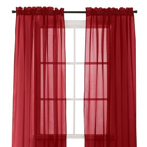 Elegant Comfort 2-Piece Sheer Panel with 2inch Rod Pocket - Window Curtains 40-inch Width X 84-inch Length, Burgundy