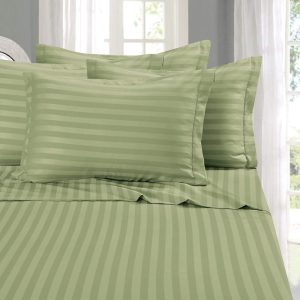 Elegant Comfort Best, Softest, Coziest 6-Piece Sheet Sets! - 1500 Premier Hotel Quality Luxurious Wrinkle Resistant 6-Piece DAMASK STRIPE Bed Sheet Set, Queen Sage/Green