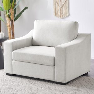 ELUCHANG Oversized Accent Chair, Linen Fabric Upholstered Mid Century Modern Chair with Large Seat, Comfy Armchair Reading Chairs Sofa Chair for Small Space Bedroom Living Room