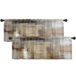 Emvency 2 Pack Valances Window Treatments, Brown Abstract Modern Art Blackout Drapes Adjustable Curtain Valances for Windows Living Room Kitchen Over Sink, 18x52 Inch Rod Pocket...