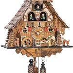 Engstler Quartz Cuckoo Clock Black Forest House with Moving Wood Chopper and Mill Wheel, with Music EN 4661 QMT