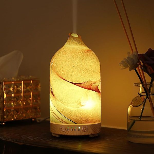 Essential Oil Diffuser Hand Blown Glass Aromatherapy Diffuser - 200ml Ultrasonic Cool Mist Scent Aroma Diffuser, Whisper Quiet with Auto Shut-Off, Timer Setting &7 Colors Night...