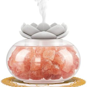 Essential Oil Diffusers Aromatherapy Diffuser: Vyaime Salt Lamp Diffuser for Home Bedroom Office, Pink Crystal Himalayan Cute Lotus Auto Shut-Off 7 Colors LED Night Light - VY0818