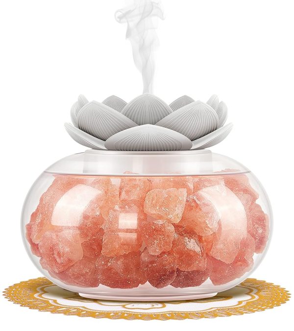 Essential Oil Diffusers Aromatherapy Diffuser: Vyaime Salt Lamp Diffuser for Home Bedroom Office, Pink Crystal Himalayan Cute Lotus Auto Shut-Off 7 Colors LED Night Light - VY0818