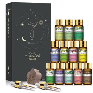 Essential Oil Set, 12x5ml Essential Oils Gift Set with Diffused Wood, Essential Oils for Diffusers DIY Candle Soap Making