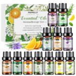 Essential Oils Set, Aromatherapy Essential Oil Kit for Diffuser, Humidifier, Massage, Skin Care (12 x 5ml) - Tea Tree, Lavender, Sweet Orange, Eucalyptus, Lemongrass, Peppermint