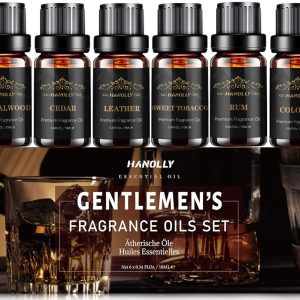 Essential Oils Set, Men Scents Fragrance Oil Aromatherapy Essential Oils Kit for Diffuser (6x10ML) - Sandalwood, Cedar, Leather, Sweet Tobacco, Rum, Cologne Aromatherapy Oils...