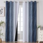 Estelar Textiler Navy Blue and Greyish White Blackout Curtains for Bedroom 84 Inches Long, Full Room Darkening Grommet Curtains for Living Room,Thermal Insulated Ombre...