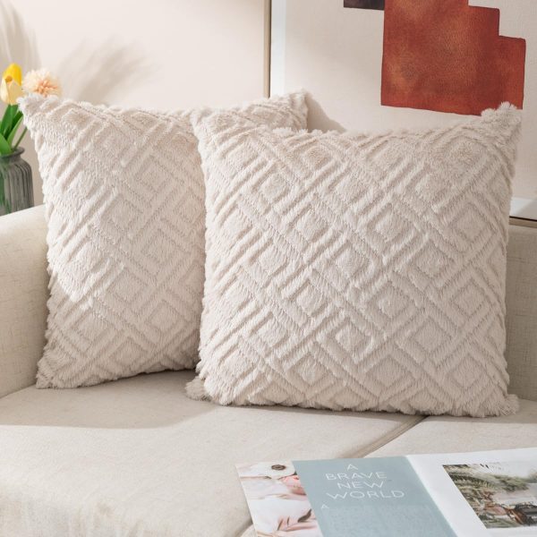 ETASOP Set of 2 Couch Pillows with Inserts 18x18, Spring Decorative Pillow Covers Velvet Throw Pillows with Inserts Included Farmhouse Cushions (Beige)