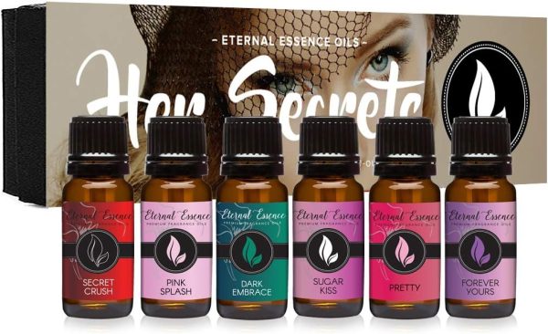 Eternal Essence Oils Her Secrets Set of 6 Premium Fragrance Oils - Including Pretty, Dark Embrace, Forever Yours, Secret Crush, Pink Splash & Sugar Kiss Scents - for Candle,...