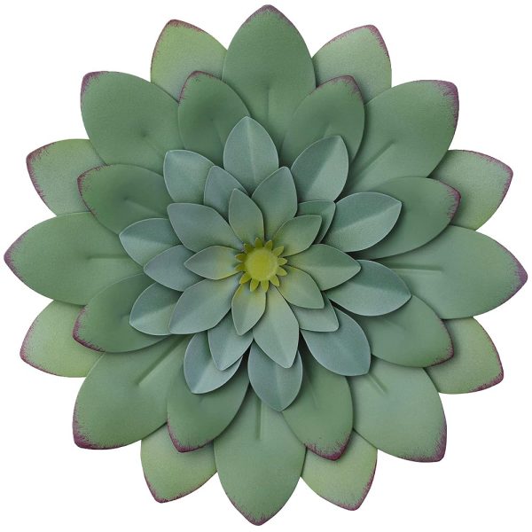 Everydecor Succulent Hanging Wall Decor - Green, Hand Painted, 3D Metal Flower Art for Living Room, Bedroom, Kitchen, Bathroom Indoor & Outdoor