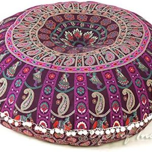 Eyes of India - 32" Purple Burgundy Floor Meditation Pillow Cushion Seating Throw Cover Mandala Hippie Round Colorful Decorative Bohemian Accent Boho Chic Dog Bed Indian...