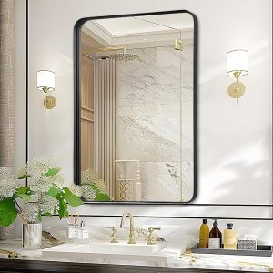 Fabuday Bathroom Mirror Wall Mounted - 24x32 Inch Black Framed Rectangle Mirror Over Sink, Metal Frame Bathroom Vanity Mirror