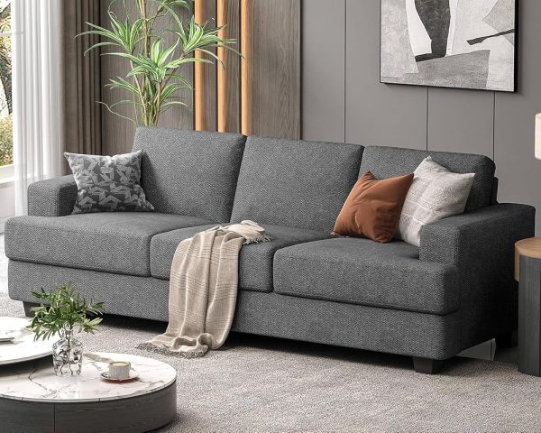 Fadware 89 Inch Couch, 3 Seater Couches with Deep Seats, Modern Grey Loveseat 3-Seat Sofa Couches for Living Room Apartment Lounge, Detachable Sofa Cover/Easy to Install