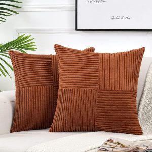 Fancy Homi 2 Packs Rust Boho Decorative Throw Pillow Covers 18x18 Inch for Couch Bed Sofa, Farmhouse Fall Home Decor, Soft Corss Corduroy Patchwork Textured Terracotta Accent...