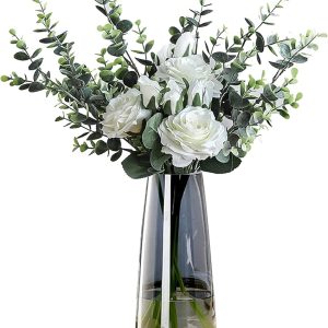 FANTESTICRYAN Modern Glass Vase Irised Crystal Clear Glass Vase for Home Office Decor (Crystal Grey)