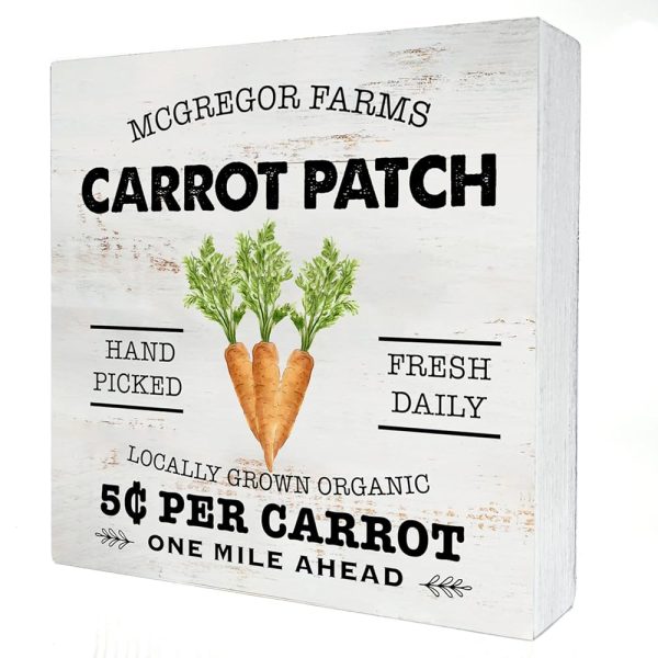 Farmhouse Spring Carrot Patch Wood Box Sign Home Decor Rustic Easter Wooden Box Sign Block Plaque for Wall Tabletop Desk Decoration