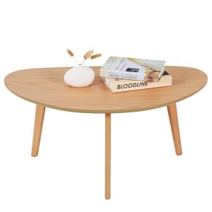 FIRMINANA Small Oval Coffee Table Mid Century Modern for Living Room Center Minimalist Display Coffe Table,Nature Wood,18.9" D x 33.47" W 15.75" H