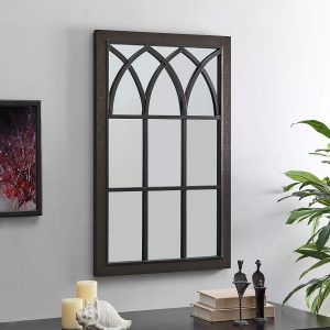 FirsTime & Co. Espresso Grandview Arched Window Mirror, Rectangular, Wall Mounted Mirror for Bathroom Vanity, Bedroom, Entryway, Wood Frame, 37.4 x 23.6 inches