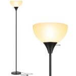 Floor Lamp, LED Standing Lamps with White Plastic Shade, Black Modern Torchiere Floor Lamp, Tall Lamps for Living Room Dorm, Bulb not Included