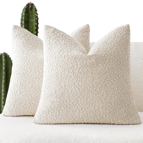 Foindtower Pack of 2, Decorative Textured Boucle Throw Pillow Covers Accent Solid Pillow Cases Cozy Soft Couch Cushion Case for Chair Sofa Bedroom Living Room Home Decor 22 x 22...