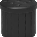 Folding Storage Ottoman Round 14Inch, Foot Stool with Thicker Foam Padded Seat Small Leather Storage Ottoman Bench Foot Rest for Living Room Foldable Coffee Table,Black