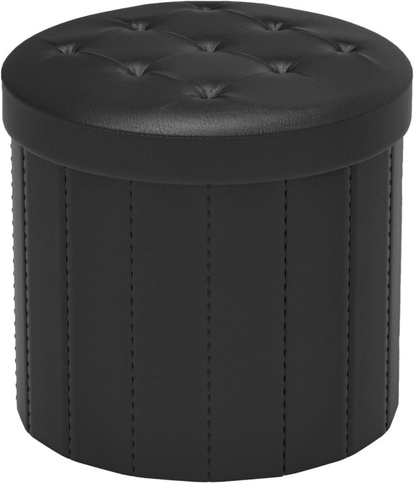 Folding Storage Ottoman Round 14Inch, Foot Stool with Thicker Foam Padded Seat Small Leather Storage Ottoman Bench Foot Rest for Living Room Foldable Coffee Table,Black