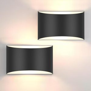 FOLKSMATE Modern LED Wall Sconces, 3000K Warm White Wall Lights Set of 2, 10W Up and Down Wall Mount Light, Matte Black Indoor Sconces Wall Lighting