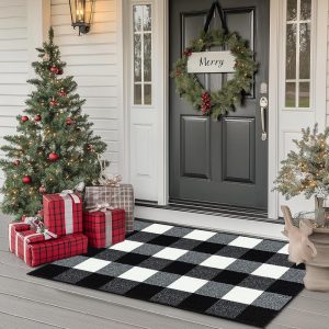 FONEYI Buffalo Plaid Outdoor Rug, 20"x32" Checkered Front Door Mat, Non Slip Absorbent Entryway Rug Doormat Indoor, Washable Outdoor Rugs for Layered Door Mats Front...