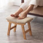 Foot Stool,Ottoman and Footstool,Small Sofa Foot Rest,Bamboo Foot Stool Under Desk,Extra Seating for Living Room, Bedroom and Kitchen (Natural stool legs - Beige surface)