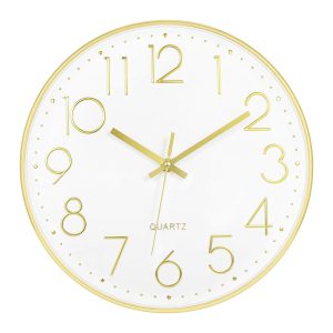 Foxtop 14 Inch Wall Clock, Large Silent Non-Ticking Gold Wall Clock Battery Operated Round Quartz Modern Wall Clock Decorative for Living Room Bedroom Kitchen Home Office