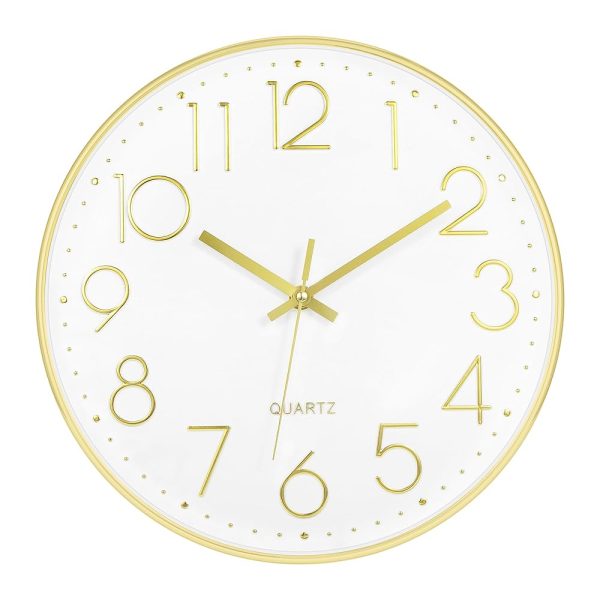 Foxtop 14 Inch Wall Clock, Large Silent Non-Ticking Gold Wall Clock Battery Operated Round Quartz Modern Wall Clock Decorative for Living Room Bedroom Kitchen Home Office