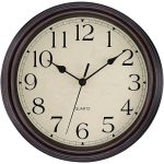 Foxtop Retro Silent Non-Ticking Round Classic Clock Quartz Decorative Battery Operated Wall Clock for Living Room Kitchen Home Office 12 inch (Bronze)