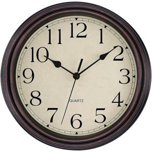 Foxtop Retro Silent Non-Ticking Round Classic Clock Quartz Decorative Battery Operated Wall Clock for Living Room Kitchen Home Office 12 inch (Bronze)