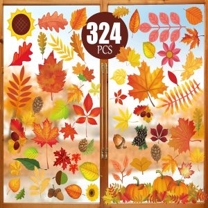 Funnlot Fall Decorations-Fall Window Clings, Thanksgiving Window Clings for Glass 324 PCS Fall Window Stickers Decorations Fall Decor for Home Office Classroom