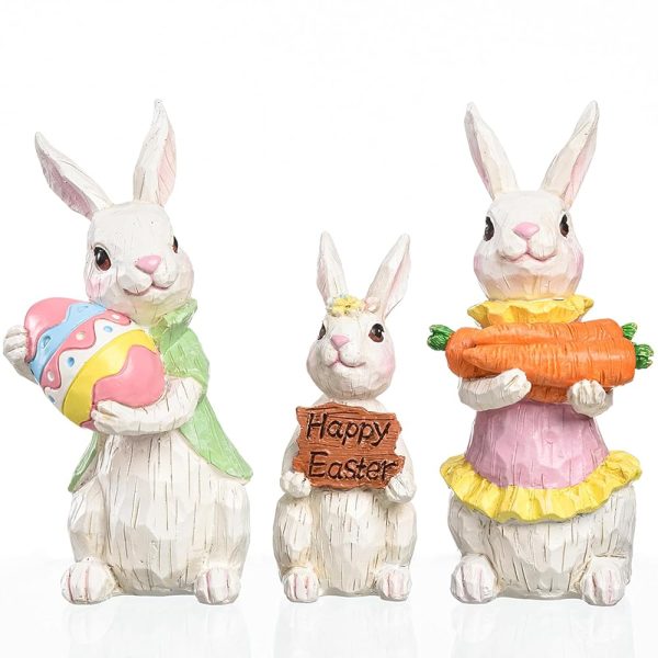 Funoasis 3PCS Easter Resin Statues Decorations Bunny Gnomes Figurines Holiday Birthday Gifts Home Tiered Tray Kitchen Spring Rabbit Decor