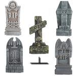 FUNPENY Halloween Foam RIP Tombstones, 5 Pack 17" Headstone Decorations for Halloween Graveyard, Yard, Garden, Tombstone Decorations Outdoor