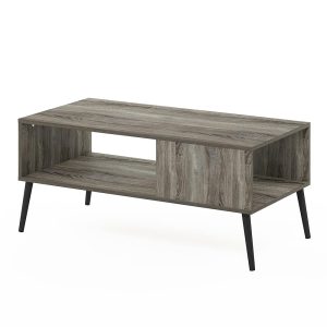 Furinno Claude Mid Century Style Coffee Table with Wood Legs, French Oak Grey Large Non-Lift Top